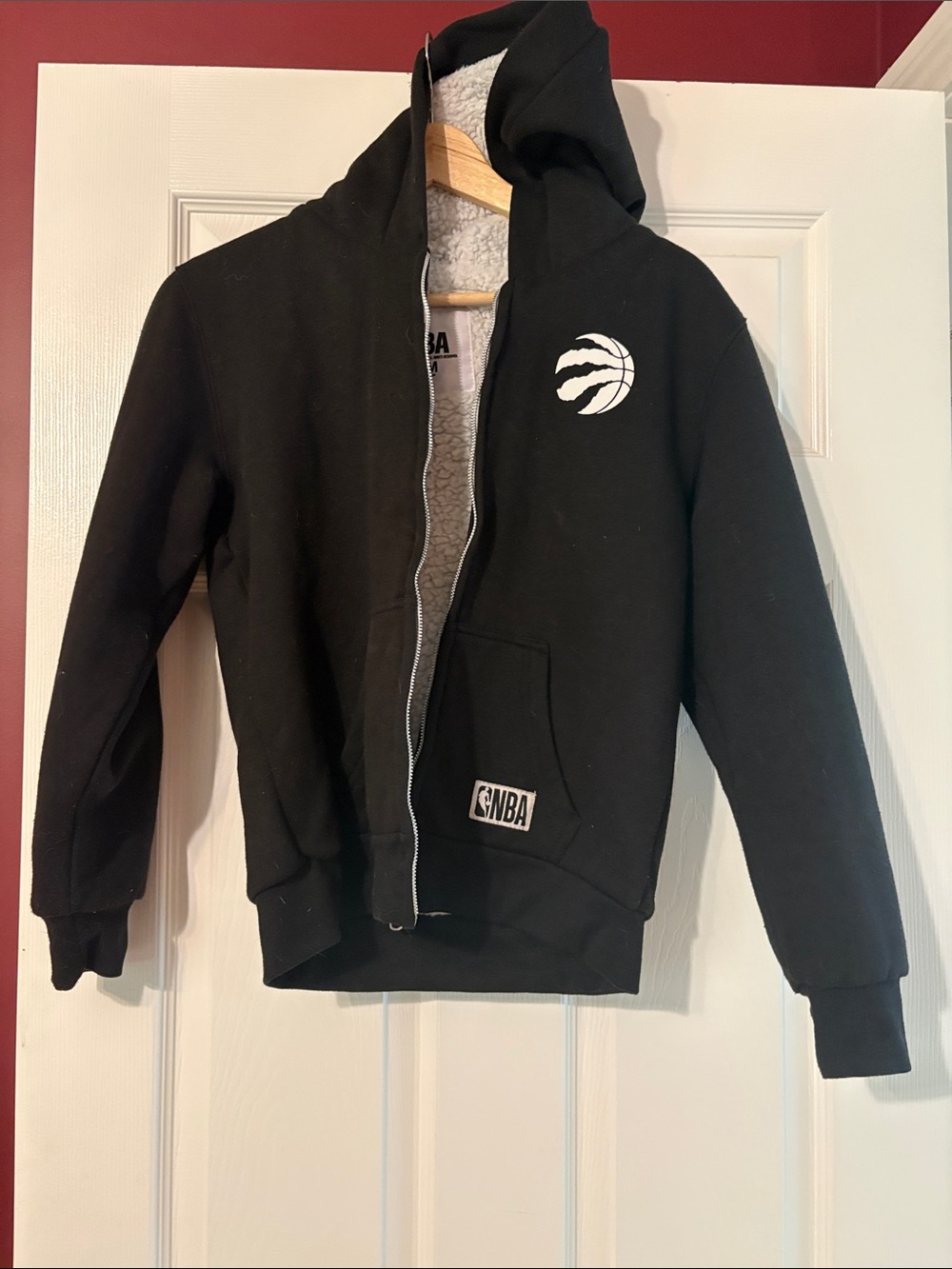 NBA Kids Black Hooded Sherpa-Lined Jacket with White Raptors Logo